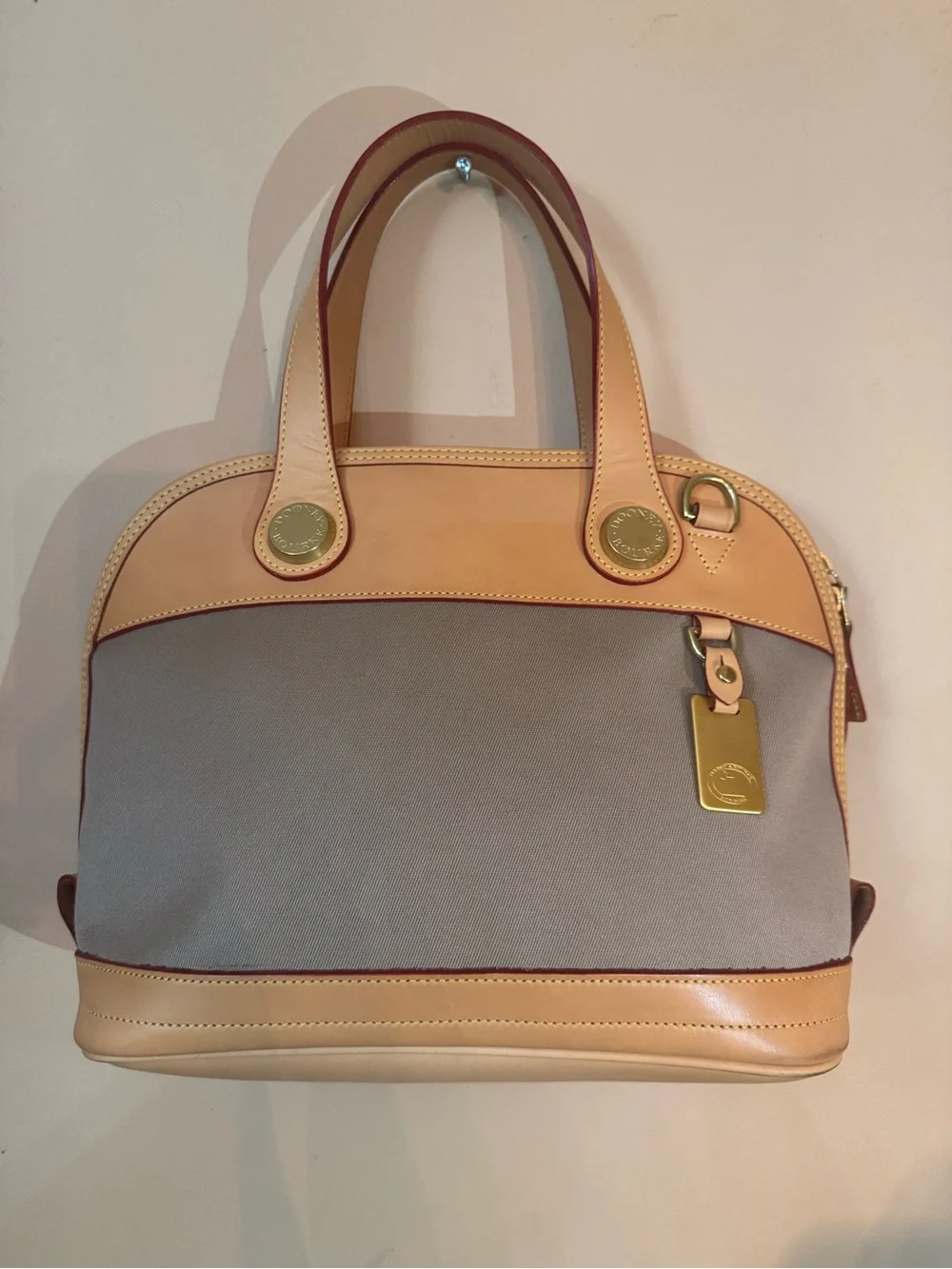 Dooney & Bourke Gray Canvas Satchel with Tan Leather Trim